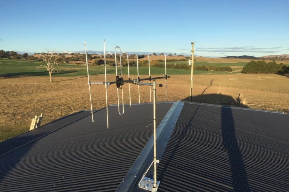 Top view of a TV antenna installed by South West Antennas on a rural property in the Hilltops area